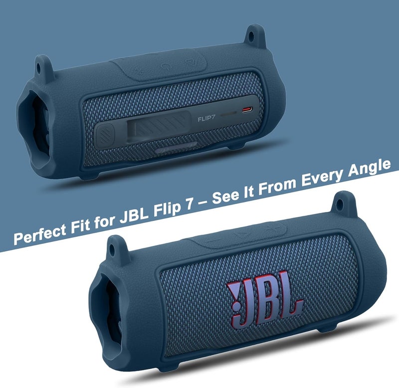 Khanka for JBL Flip 7 Waterproof Portable Bluetooth Speaker Silicone Case,Soft Protective Sleeve Cover with Shoulder Strap for JBL Flip 7 Speaker (Blue) - Image 4